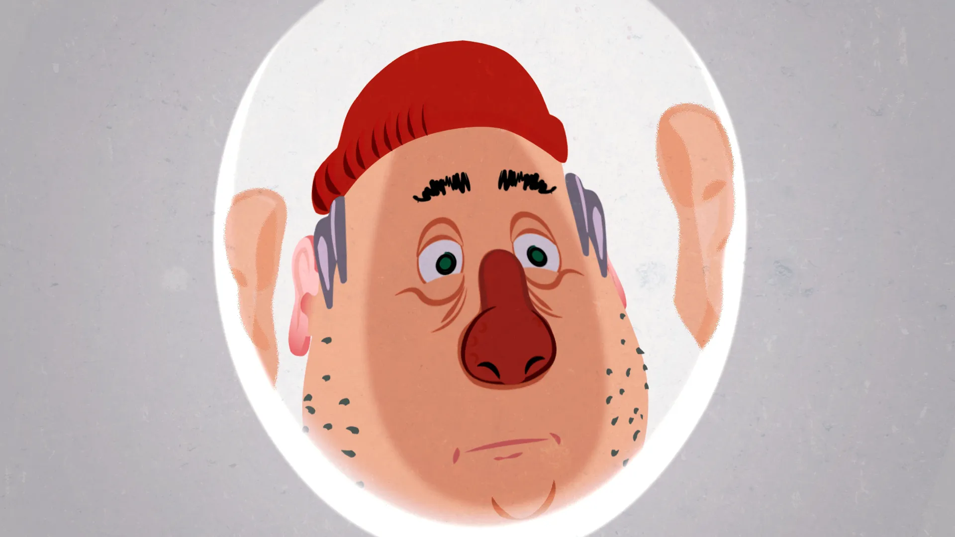 Comic illustration of a plumber looking into a toilet bowl.